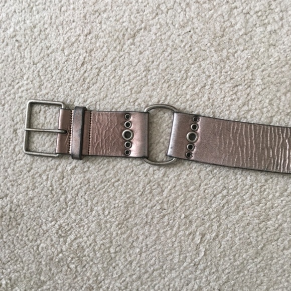 WCM New York Solid Brass Buckle Grommets Metallic Leather Wide Belt L Boho Punk - Picture 2 of 16